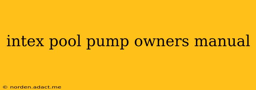 intex pool pump owners manual