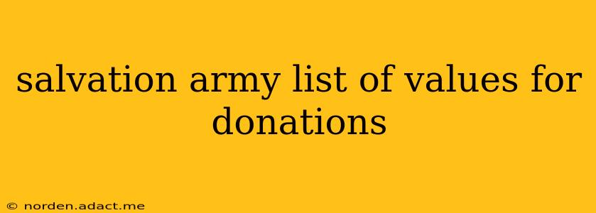 salvation army list of values for donations